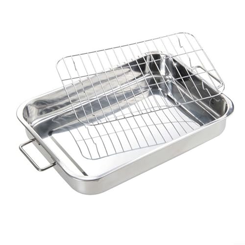 Edelstahl-Bräter mit Griff, perfekt zum Braten und einfache Reinigung (33 x 23 x 5 cm) von SPORTARC