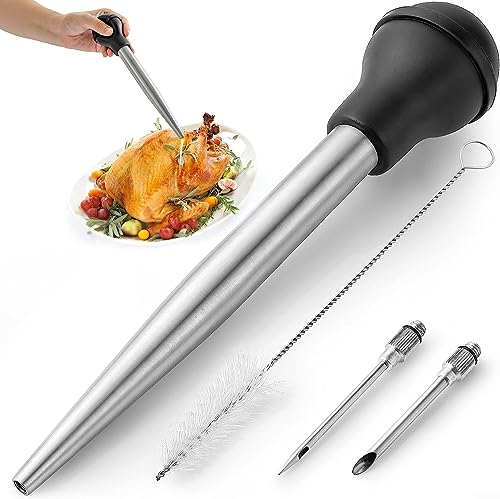 Edelstahl Truthahn Baster Baster Spritze zum Kochen Fleisch Injektor Set mit 2 Marinade Nadeln 1 Reinigungsbürste für Zuhause Backen Küche Werkzeug von SPORTARC