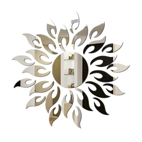 Elegante 3D-Spiegel-Sonnen-Wandaufkleber, DIY-Acryl-Wanddekoration, für Innenräume (Silber) von SPORTARC