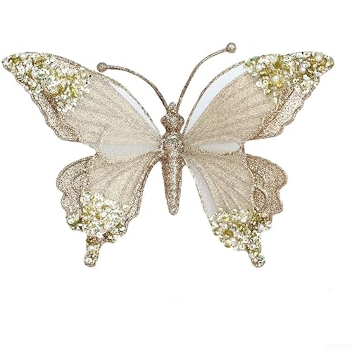 Festlicher Schmetterling Ornament mit Glitzer und Strass für Weihnachtsbaum Hängedeko aus Kunststoff (Golden) von SPORTARC