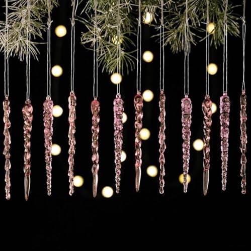 Für Feiertagsdekorationen mit 12 Acryl-Eiszapfen Ornamenten mit transparenten simulierten Eisdesigns für Weihnachtsbaum und Fenster (Rosa) von SPORTARC