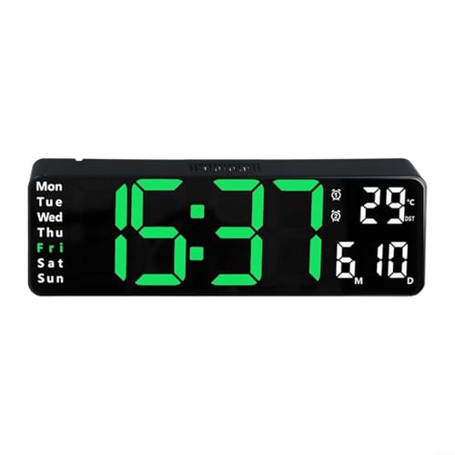 Moderne digitale Wanduhr mit Datum, Temperatur und Alarmfunktion für Zuhause oder Büro (grün) von SPORTARC