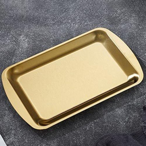 SPORTARC Edelstahl-Servierplatten, Lebensmittelaufbewahrungstabletts, rechteckige Grillplatte, Grillplatte, flache Grillplatte, Brot, Gebäckpfanne, Obstteller (goldfarben, 58 x 35 cm) von SPORTARC