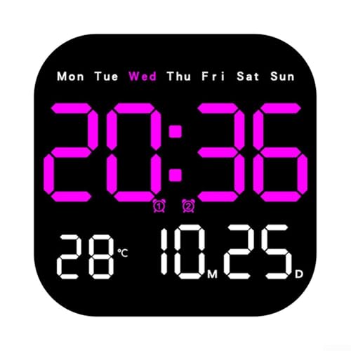 SPORTARC Große digitale Wanduhr mit Temperaturanzeige, Fernbedienung und Helligkeitseinstellung (18,5 x 18,5 cm, Schwarz) von SPORTARC