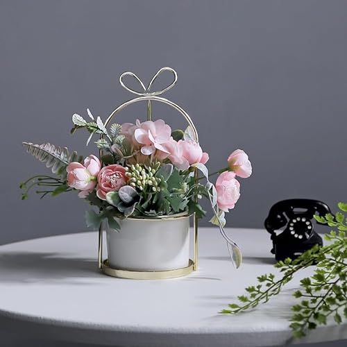 SPORTARC Künstliche Blumen mit Vase, Teerosen-Hortensien-Blumen-Kunst, Bonsai, künstliche Seidenblumenarrangements für Zuhause, Hochzeit, Party-Dekoration (Rosa) von SPORTARC