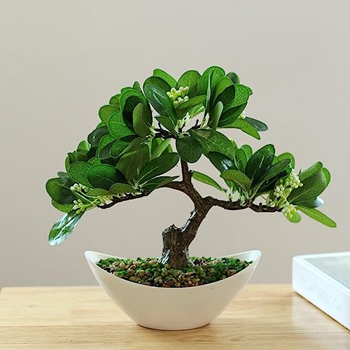 SPORTARC Künstliche Pflanzen, künstlicher Bonsai-Baum, Topf, Kunst, Wohnzimmer, Tisch, Innendekoration, japanische Simulation, Kiefer Gruß, Gäste, getopft für Home Office von SPORTARC