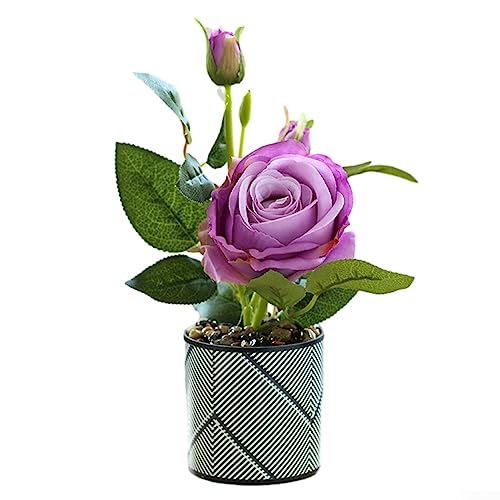 SPORTARC Künstliche Rose Blume, Gefälschte Rose Topf, Simulation Blume Bonsai, Künstliche Blumentopf Topfpflanzen für Haus Zimmer Tisch Garten Dekor, Lila von SPORTARC