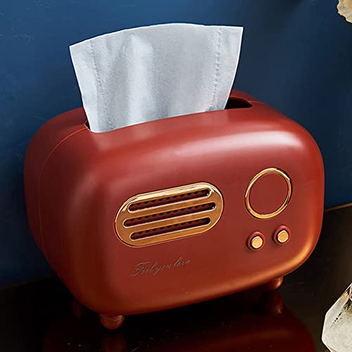 Taschentuchbox für Feuchttücher, Retro Radio Styling Kosmetiktücherbox, Kosmetiktücherbox Für Küche Badezimmer Schlafzimmer, 17.5×12.5×12.5cm, Rot von SPORTARC