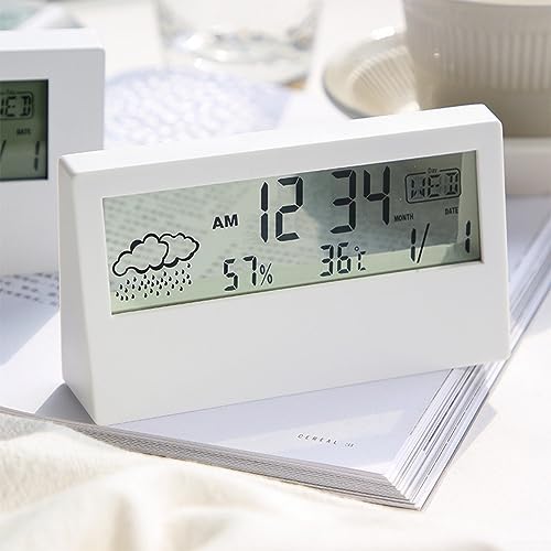 SPORTARC Thermo-Hygrometer Uhr, Wetteranzeige Digitaler Elektronischer Wecker, Transparenter LED Großbildschirm Wecker mit Schlummertaste, Weiß von SPORTARC