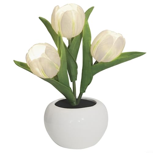 SPORTARC Tulpe Lampe Tisch, Simulierte Tulpe Nachtlampe Dekorative Simulierte Blumen Tischlampe Nachtlicht für Schlafzimmer, Weiß von SPORTARC