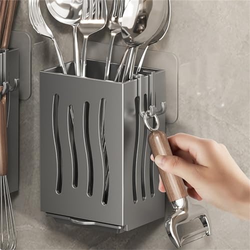 SPORTARC Wandmontiertes Abtropfgestell, Besteckhalter, Küchenutensilienhalter Besteckkorb, Aufbewahrungsbox mit Abtropfschale, Besteckkorb Tisch Organizer, Besteck Abtropfbehälter Behälter (grau) von SPORTARC