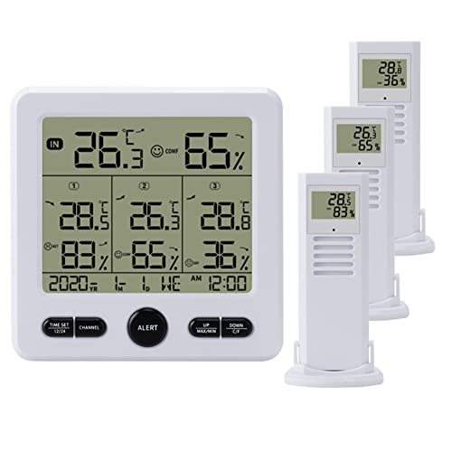 SPORTARC Wetterstation Funk mit Außensensor, Digital Funk Wetterstation Display Thermometer Hygrometer 3 Innen Außen Sensoren von SPORTARC
