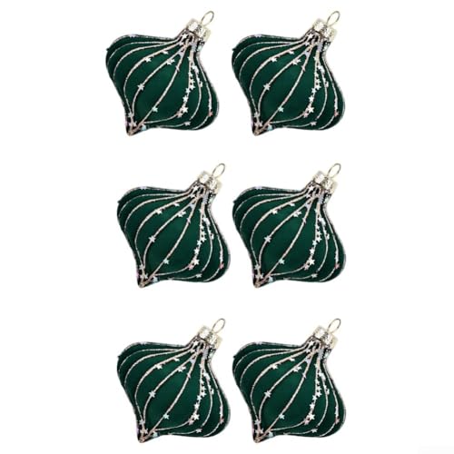 Set mit 6 handgefertigten Weihnachtsbaum-Ornamenten mit beflockter Samtstruktur für elegante saisonale Dekoration, mit handbemalten Details und modernem Kunststil (dunkelgrün) von SPORTARC
