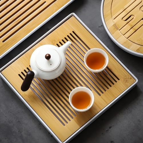 Teetablett, Mini-chinesisches Teetablett aus Holz, tragbares Teetisch-Set, Tee-Serviertablett, Abtropftablett, quadratisch, Wasserspeicherbrett aus Holz für Zuhause (Weiß B) von SPORTARC