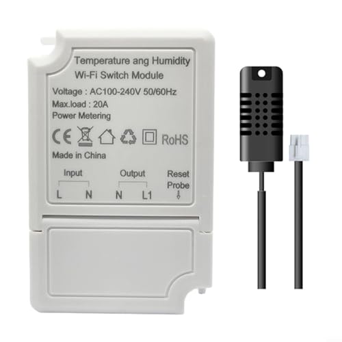 Temperatur und Luftfeuchtigkeit Wi-Fi Switch Modul, Tuya Smart WIFI Temperatur & Luftfeuchtigkeit Schalter Ein/Aus Gerät 20A Sonde Sensor von SPORTARC