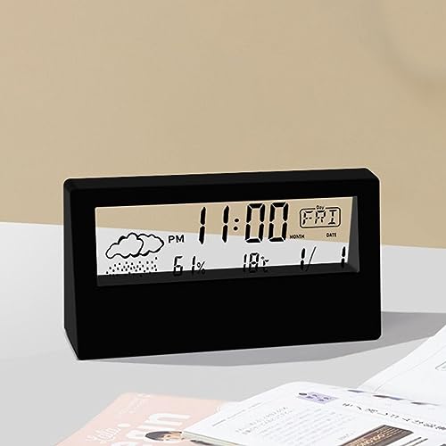 Thermo-Hygrometer Uhr, Wetteranzeige Digitaler Elektronischer Wecker, Transparenter LED Großbildschirm Wecker mit Schlummertaste, Schwarz von SPORTARC