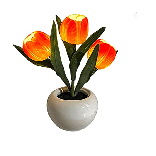 Tulpe Lampe Tisch, Simulierte Tulpe Nachtlampe Dekorative Simulierte Blumen Tischlampe Nachtlicht für Schlafzimmer, Orange von SPORTARC