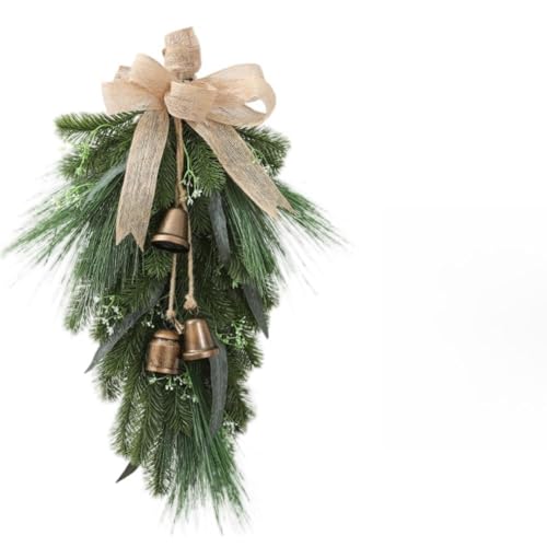 Weihnachtskranz, hängende Girlanden mit Glocken und langen Kiefernnadeln mit Juteschleife, rustikale Dekoration für Ferienhaus und Partys Weihnachtskranz, hängende Girlanden mit Glocken und langen Kiefernnadeln mit Juteschleife, rustikale Dekoration für Ferienhaus und Partys von SPORTARC