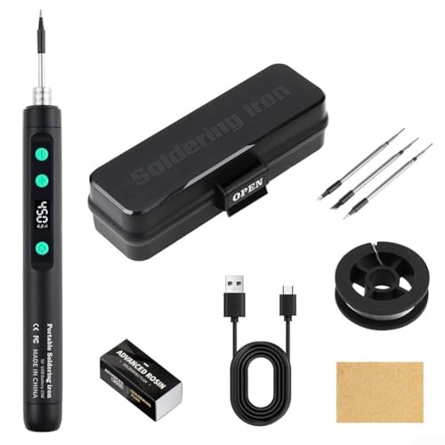 Wiederaufladbares Lötkolben-Set, schnurloses Lötkolben-Set, USB wiederaufladbar mit digitaler LED-Anzeige für Leiterplatten-Schweißen (schwarz) von SPORTARC