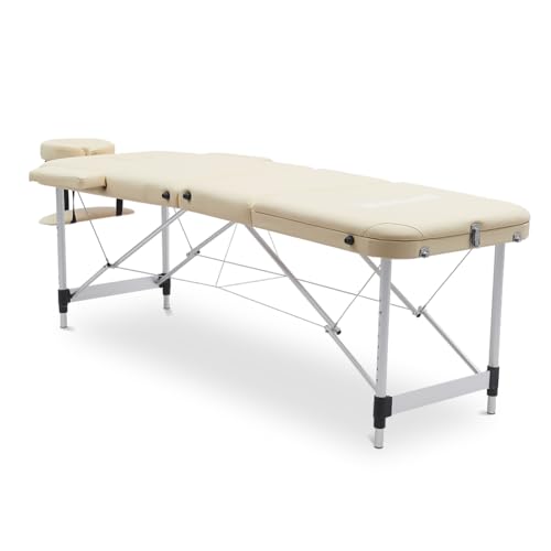 SPORTINATOR® Premium 3 Zonen Massageliege, angenehmer Liegekomfort durch 4 cm Polsterung, Flexible Höhenverstellung durch Rastknöpfe, belastbar bis ca. 180 kg (beige) von SPORTINATOR