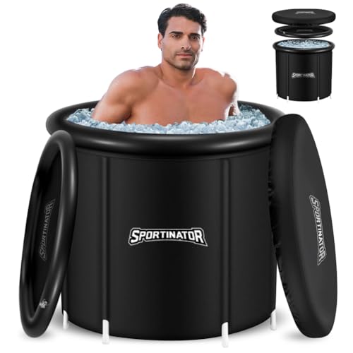 SPORTINATOR Regenerate Eisbad Tonne Ø 80 cm | 400 L | Kältetherapie & Regeneration | 5-Schichten-Gewebe | inkl. Zubehör Komplett-Set, Thermometer & Abflussschlauch (Schwarz) von SPORTINATOR