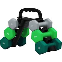 SPORTNOW 6er-Set Kurzhantel 2 x 3 kg, 2 x 4 kg, 2 x 5 kg, Hantel-Set mit Ständer, Hexagon Hanteln Set, für Krafttraining, Fitness Zuhause Gym, Grau+Grün+Türkis   Aosom von SPORTNOW