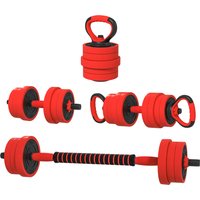 SPORTNOW Set Hantel Gewichte 4 in 1 von 20kg Gesamtgewicht aus Kunststoff und Sand, Verstellbare Hanteln als Kettlebell nutzbar, 2 Hanteln, Langhantel und Liegestützgriff, Rot   Aosom von SPORTNOW