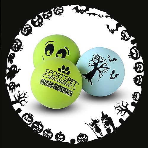 SPORTSPET Hundebälle aus Naturkautschuk, hohe Sprungkraft, 60 mm, leuchtet im Dunkeln, Halloween-Edition, 3 Stück, SPHB3PK von SPORTSPET