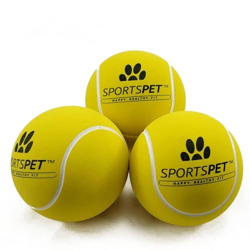SPORTSPET Tennisbälle für Hunde - schonend für Zähne und Zahnfleisch - langlebig - extra hohe Sprungkraft - schadstofffrei - schwimmt (3er Pack) (65 mm) von SPORTSPET
