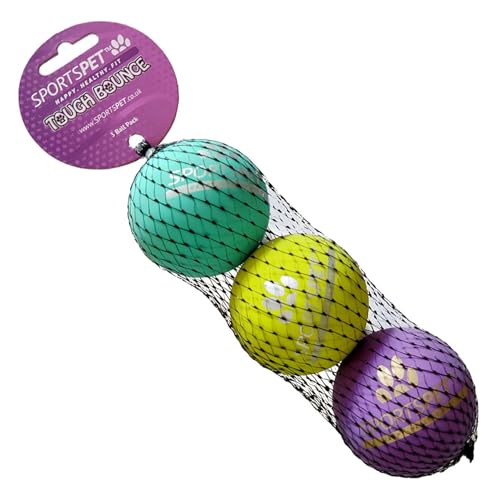 SPORTSPET Tough Bounce Ball langlebige Hundebälle aus Naturkautschuk (3er Pack) (65mm) von SPORTSPET