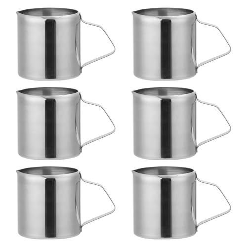 6 Stück Milchkännchen Edelstahl: 90ml Kleine Milchkanne Espressogießer 3oz Aufschäumkännchen, Sahnegießer, Milch Pitcher Aufschäumen Krug Silber Art, für Milchaufschäumer Cappuccino Macchiato von SPORWAY
