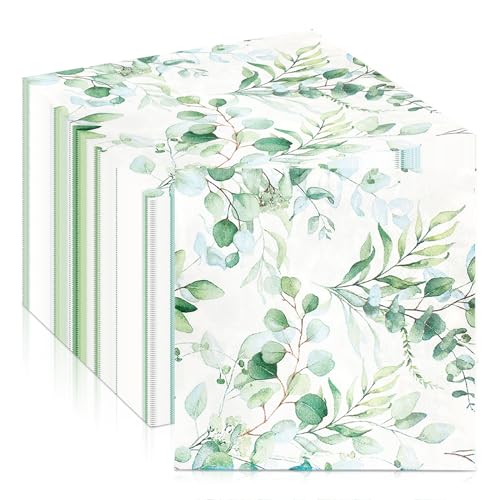 SPORWAY 100 Blatt Servietten Geburtstag: Servietten Grün Taufe Kommunion, Servietten Eukalyptus, Eukalyptus Geburtstag, Servietten Eukalyptus Grün für Garten Party (Neue Eukalyptusblätter) von SPORWAY