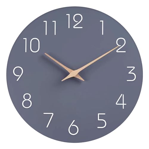 SPORWAY 12 Zoll Wanduhr Modern: Wanduhren Wanduhr Ohne Tickgeräusche Wohnaccessoires Deko, Quartz Holz Wanduhr Wall Clock Wanduhren Modern für Wohnzimmer Schlafzimmer Küche (Grau) von SPORWAY