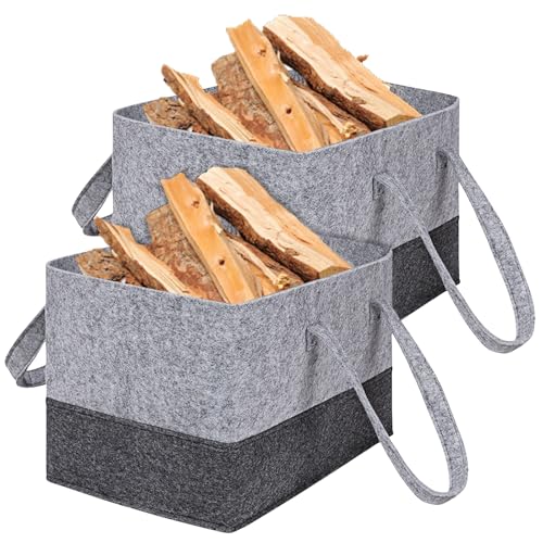 SPORWAY 2 Stück Filztasche Kaminholztasche, Faltbar Holzkorb Groß Tragetasche Einkaufstasche, Tragbare Kaminholzkorb Filzkorb für Brennholz, Holz, Zeitung oder Einkauf - 38 x 25x25cm SPORWAY 2 Stück Filztasche Kaminholztasche, Faltbar Holzkorb Groß Tragetasche Einkaufstasche, Tragbare Kaminholzkorb Filzkorb für Brennholz, Holz, Zeitung oder Einkauf - 38 x 25x25cm von SPORWAY