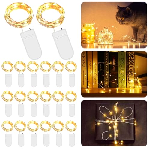 SPORWAY 20 Stück LED Lichterkette Batterie, 3M 30 LEDs Lichterkette Warmweiß String Fairy Light Lichterketten mit Knopfbatterie Mini Drahtlichterkette für Innen Außen DIY Deko (20 PCS / 3M30LEDS) von SPORWAY