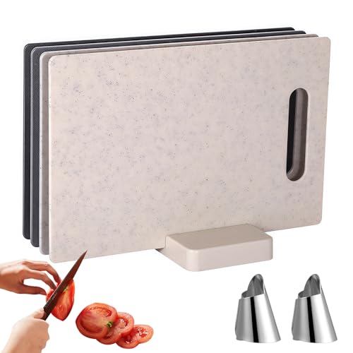 SPORWAY 4 Stück Schneidebrett Kunststoff: Schneidebrett Set, Schneidebretter Set, Cutting Board, Frühstücksbrettchen, Schneidebrett für Fleisch Feinkost Gemüse und Obst(mit 2 Handschutz) von SPORWAY