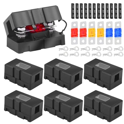 SPORWAY 6 Stück ANS Auto Sicherungshalter: Kfz Sicherungshalter und 6 Stück Mega Sicherung (2 * 40A, 2 * 50A, 2 * 60A), mit 12 Stück Terminal, Sicherungshalter & Sicherungen für Auto, Boot, Suv, LKW von SPORWAY