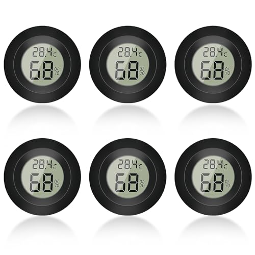 SPORWAY 6 Stück Digital Thermometer Hygrometer: Temperaturmesser Feuchtigkeitsmesser, LCD Digital Innen Thermometer, Mini Luftfeuchtigkeit Meter für Kühlschrank Gewächshaus Innen Schwarz von SPORWAY