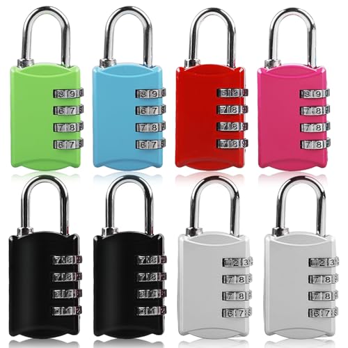 SPORWAY 8 Stück Zahlenschloss Vorhängeschloss: 4 Stellig Vorhängeschloss mit Zahlencode, Rostfest Spindschloss aus Metall für Fitnessraum Spind Garten Schuppen von SPORWAY
