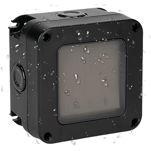 SPORWAY Aufputzschalter Wasserdichte, Feuchtraum Schalter Aufputz, IP66 Waterproof Aufputzschalter, Auswechselbare Schalterfelder Lichtschalter für Außenbereich Garten Werkstatt (Einzelschalter) von SPORWAY