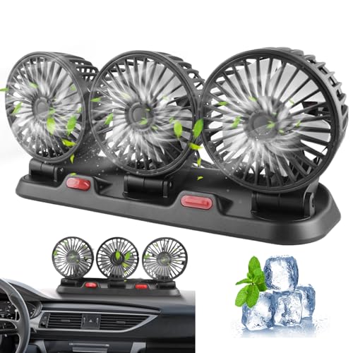 SPORWAY Auto Ventilator Kfz Dreiköpfiger: Auto Lüfter Tischventilator, 360° Grad Drehen Klein Ventilator Wenig Lärm Gebläse Klimaanlage Mini Fan für Auto Familie Büro von SPORWAY