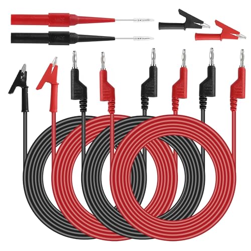 SPORWAY Bananenstecker Kabel krokodilklemmen mit kabel: 4Stück Messleitungen Set, 4mm Multimeter Messleitungen mit 2Pcs Isolierte Krokodilklemmen 2Pcs Messleitungen für Multimeter Spannungsprüfer von SPORWAY