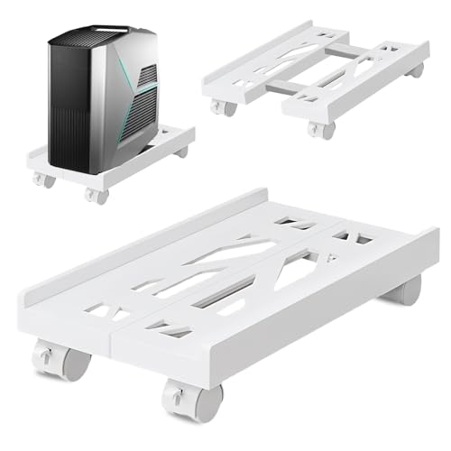 SPORWAY CPU Ständer PC Stand: Computer Halterung Universal Einstellbare CPU Ständer mit 4 Rollen, Unter Schreibtisch Computer Ständer Tower Holder Cart für Computergehäuse Hauptrahmen (Weiß) von SPORWAY