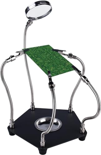 SPORWAY Dritte Hand Löthilfe: Lupe Mit Licht Dritte Hand Löten, Helfende Hand Löten, Löthilfe Dritte Hand mit 4 Magnetarmen, Third Hand Löten Einfacher Positionierung für Mehrere Konfigurationen von SPORWAY