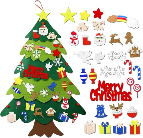 SPORWAY Filz Weihnachtsbaum: DIY Filz Weihnachtsbaum für Kinder, Filz Tannenbaum Schmücken Set mit 32 Stück Abnehmbaren Weihnachtsschm, Weihnachtsdekoration Wand Tür Wandbehang Deko von SPORWAY