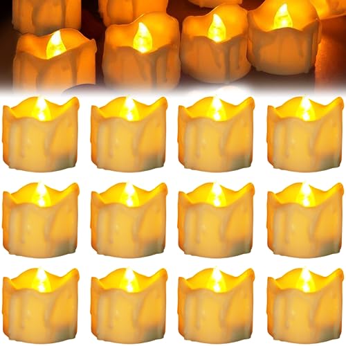 SPORWAY LED Kerzen 12 Stück, LED Teelichter Flammenlose Kerzenlichter Batteriebetriebene, LED Kerzen mit Timer Blinkend Teelichter für Halloween Weihnachten Hause Hochzeit Party Deko (Warmes Gelb) von SPORWAY