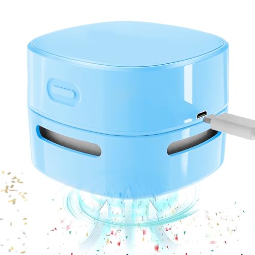 SPORWAY Mini Staubsauger USB Wiederaufladbar, Mini Tischstaubsauger Leistungsstarker 360° Drehbar, Tragbar Kabellos Handstaubsauger mit Ladekabel und Bürstenfür Büro Auto Reisen Schule (Blau) von SPORWAY