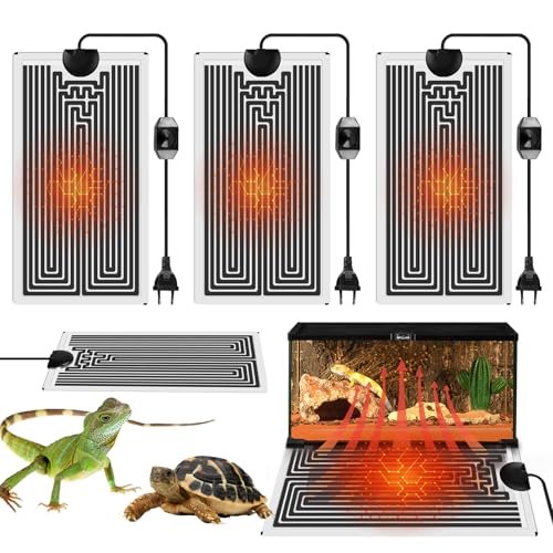 SPORWAY Reptil Heizmatte 3 Stück, Terrarium Heizmatte Temperaturregler Wärmematte, Einstellbar Reptil Heizmatte für Reptilien Schildkröten Schlangen Eidechse Gecko Einsiedlerkrebs Amphibien - 15X28CM von SPORWAY