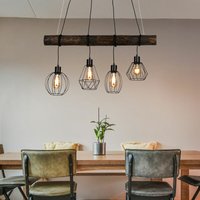 Pendellampe höhenverstellbar Esstischleuchte Hängelampe 4 flammig Holzlampe Landhaus Stil, verschiedene Gitterschirme, 4x E27, LxH 90x150 cm von SPOT-LIGHT