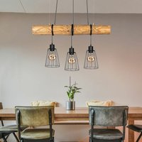 Pendelleuchte Holz Esszimmerleuchte 3-Flammig Hängelampe Gitterschirme, Kiefernholz gebeizt schwarz, 3x E27 Fassungen, LxBxH 70x5x150 cm von SPOT-LIGHT